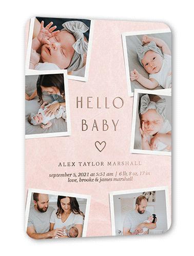 Many Fresh Memories Birth Announcement, Rose Gold Foil, Pink, 5x7, Matte, Personalized Foil Cardstock, Rounded