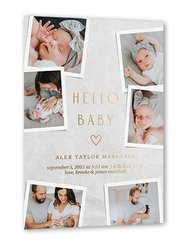 Many Fresh Memories Birth Announcement, Grey, Gold Foil, 5x7, Matte, Personalized Foil Cardstock, Square, Silver