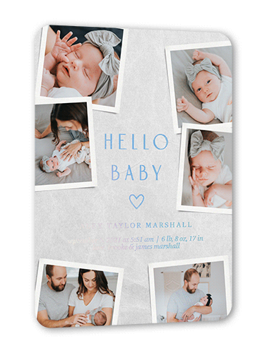 Many Fresh Memories Birth Announcement, Grey, Iridescent Foil, 5x7, Matte, Personalized Foil Cardstock, Rounded, Silver
