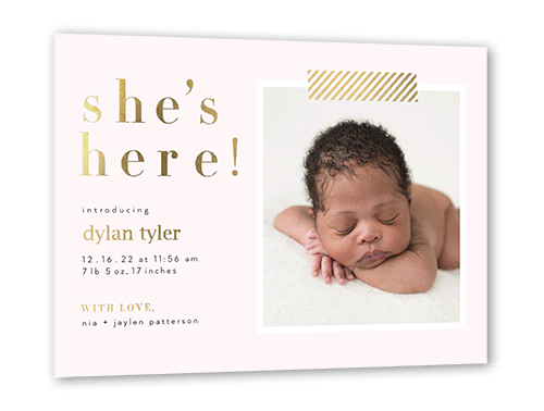 Shining Arrival Birth Announcement, Pink, 5x7, Matte, Personalized Foil Cardstock, Square