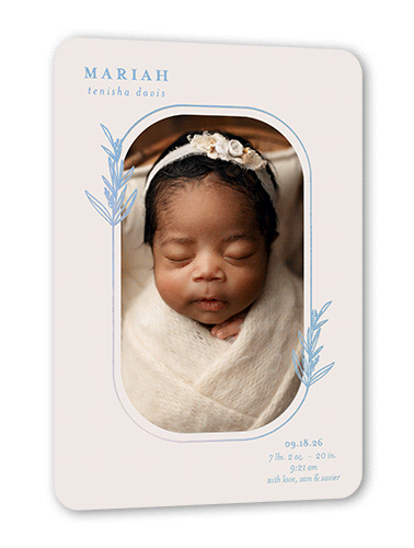 Gilded Leaf Birth Announcement, Iridescent Foil, Beige, 5x7, Matte, Personalized Foil Cardstock, Rounded