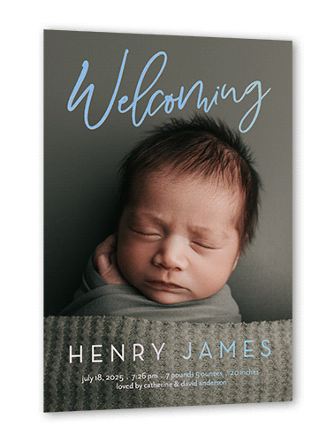 Gleaming Welcome Birth Announcement, Iridescent Foil, White, 5x7, Matte, Personalized Foil Cardstock, Square, White