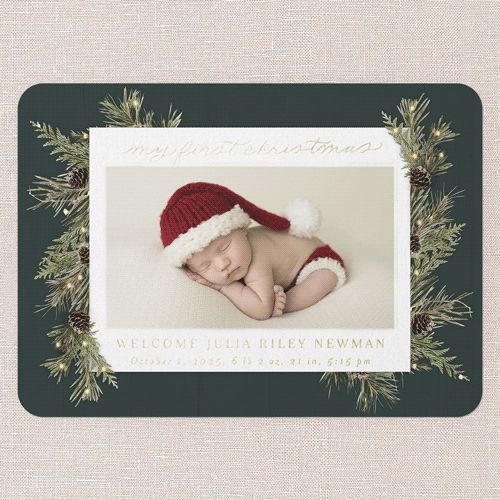 My First Birth Announcement, Gold Foil, Green, 5x7, Matte, Personalized Foil Cardstock, Rounded, Spruce Green
