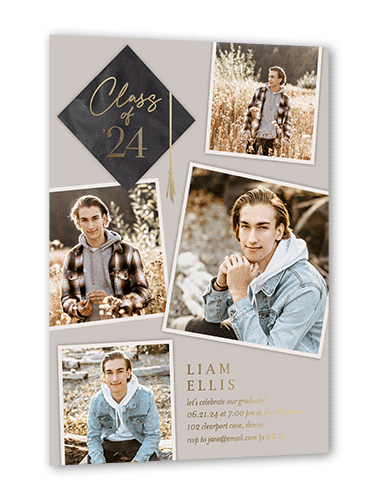 Tassel Snapshots Graduation Invitation, Gold Foil, Beige, 5x7, Matte, Personalized Foil Cardstock, Square