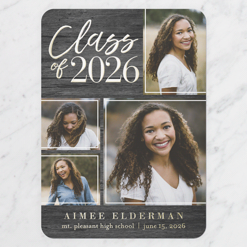 Natural Grad Graduation Announcement, Gold Foil, Grey, 5x7, Matte, Personalized Foil Cardstock, Rounded, Metal