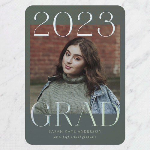 Proud Type Graduation Announcement, Rounded Corners, -Iridescent Foil-Green-5x7 Digital Foil Card-2023