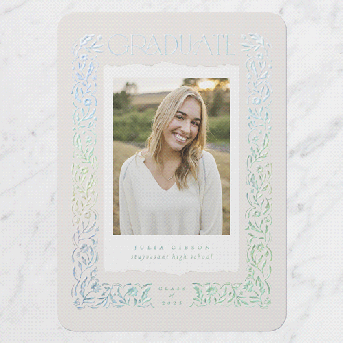 Flowery Architecture Graduation Announcement, Rounded Corners