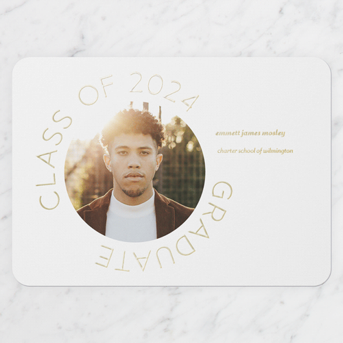 Encircled Elegance Graduation Announcement, Rounded Corners, -Gold Foil-White-5x7 Digital Foil Card-2024