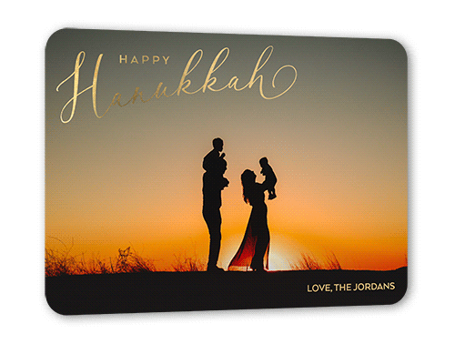 Illuminating Overlay Holiday Card, White, Gold Foil, 5x7, Hanukkah, Matte, Personalized Foil Cardstock, Rounded