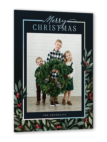 Beaming Berries Holiday Card, Iridescent Foil, Black, 5x7, Christmas, Matte, Personalized Foil Cardstock, Square, Black