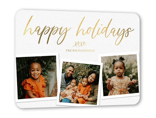 Lustrous Linen Holiday Card, White, Gold Foil, 5x7, Holiday, Matte, Personalized Foil Cardstock, Rounded