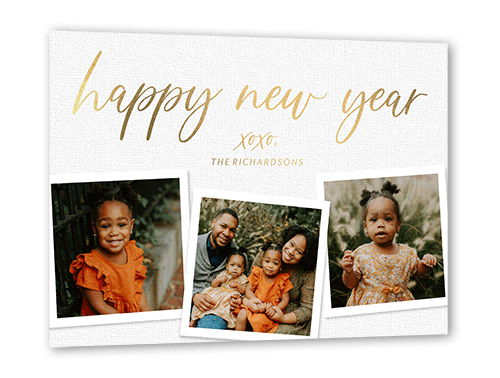 Lustrous Linen Holiday Card, White, Gold Foil, 5x7, New Year, Matte, Personalized Foil Cardstock, Square