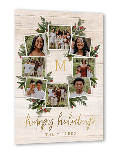 Photo Wreath Holiday Card, Beige, Gold Foil, 5x7, Holiday, Matte, Personalized Foil Cardstock, Square