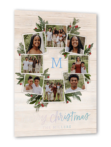 Photo Wreath Holiday Card, Iridescent Foil, Beige, 5x7, Christmas, Matte, Personalized Foil Cardstock, Square, Antique White