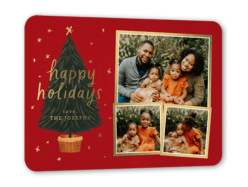 Polished Tree Holiday Card, Gold Foil, Red, 5x7, Holiday, Matte, Personalized Foil Cardstock, Rounded