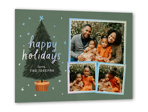 Polished Tree Holiday Card, Iridescent Foil, Green, 5x7, Holiday, Matte, Personalized Foil Cardstock, Square