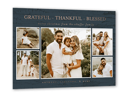 Resounding Sentiments Holiday Card, Rose Gold Foil, Blue, 5x7, Religious, Matte, Personalized Foil Cardstock, Square