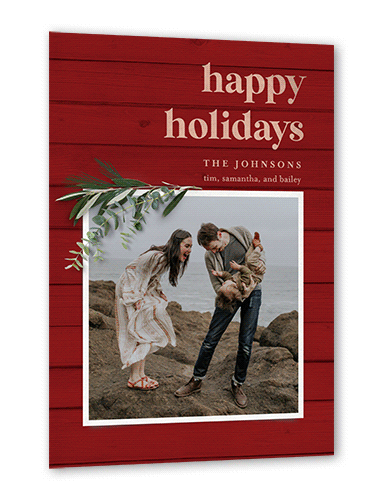 Hint of Rosemary Holiday Card, Rose Gold Foil, Red, 5x7, Holiday, Matte, Personalized Foil Cardstock, Square