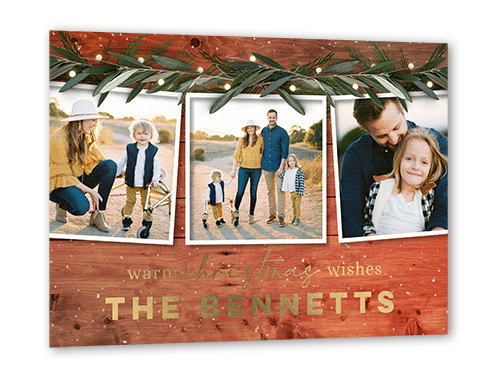Kindled Greenery Holiday Card, Red, Gold Foil, 5x7, Christmas, Matte, Personalized Foil Cardstock, Square