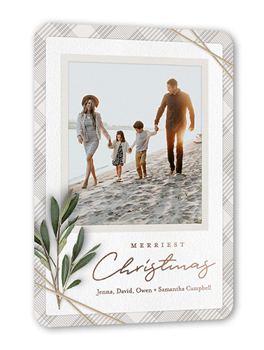 Twined Stems Holiday Card, Gray, Rose Gold Foil, 5x7, Christmas, Matte, Personalized Foil Cardstock, Rounded, Gray