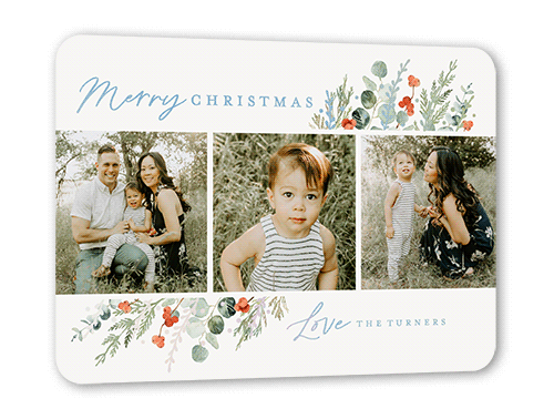 Winter Wildflowers Holiday Card, Beige, Iridescent Foil, 5x7, Christmas, Matte, Personalized Foil Cardstock, Rounded