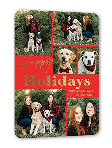 Swanky Message Holiday Card, Gold Foil, Red, 5x7, Holiday, Matte, Personalized Foil Cardstock, Rounded