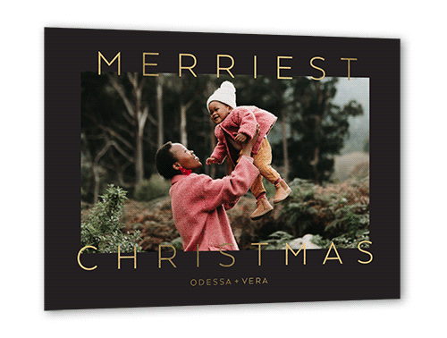 Message Overlap Holiday Card, Black, Gold Foil, 5x7, Christmas, Matte, Personalized Foil Cardstock, Square