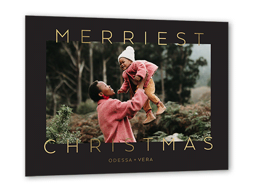 Message Overlap Holiday Card, Gold Foil, Black, 5x7, Christmas, Matte, Personalized Foil Cardstock, Square