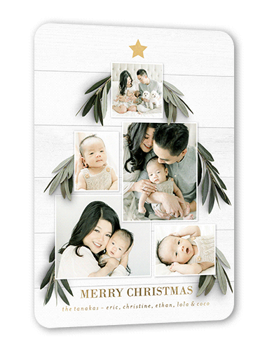 Personable Tree Holiday Card, Gold Foil, White, 5x7, Christmas, Matte, Personalized Foil Cardstock, Rounded