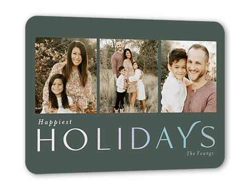 Simple Flair Holiday Card, Green, Iridescent Foil, 5x7, Holiday, Matte, Personalized Foil Cardstock, Rounded