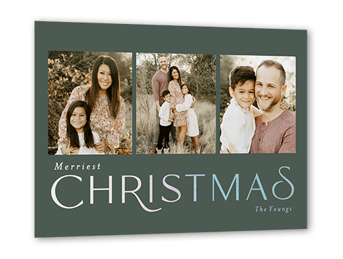 Simple Flair Holiday Card, Iridescent Foil, Green, 5x7, Christmas, Matte, Personalized Foil Cardstock, Square