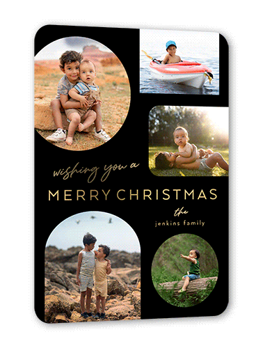 Unique Frames Holiday Card, Black, Gold Foil, 5x7, Christmas, Matte, Personalized Foil Cardstock, Rounded
