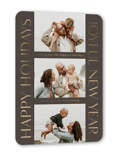 Traditional Type Holiday Card, Grey, Gold Foil, 5x7, Holiday, Matte, Personalized Foil Cardstock, Rounded