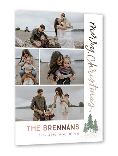 Family Of Trees Holiday Card, Rose Gold Foil, White, 5x7, Christmas, Matte, Personalized Foil Cardstock, Square