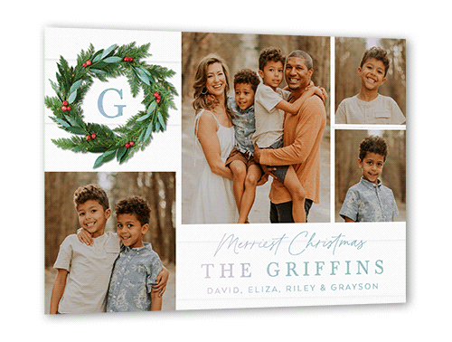 Rustic Holly Wreath Holiday Card, White, Iridescent Foil, 5x7, Christmas, Matte, Personalized Foil Cardstock, Square, White