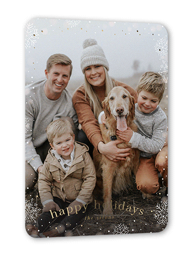 Snowfall Surroundings Holiday Card, White, Gold Foil, 5x7, Holiday, Matte, Personalized Foil Cardstock, Rounded