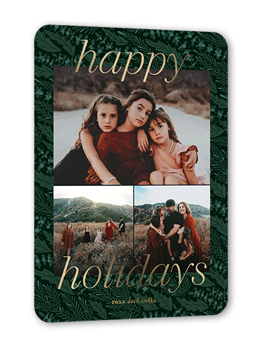 Twilight Holly Holiday Card, Green, Gold Foil, 5x7, Holiday, Matte, Personalized Foil Cardstock, Rounded