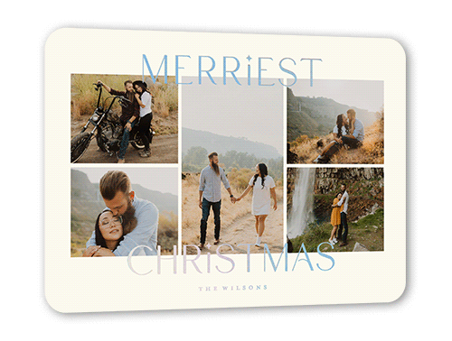 Modern Festive Collage Holiday Card, Beige, Iridescent Foil, 5x7, Christmas, Matte, Personalized Foil Cardstock, Rounded, White