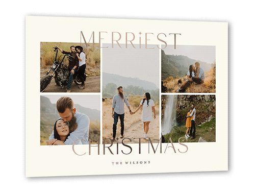 Modern Festive Collage Holiday Card, Beige, Rose Gold Foil, 5x7, Christmas, Matte, Personalized Foil Cardstock, Square