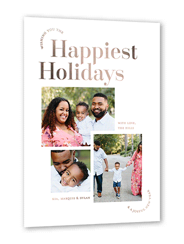 Rounded Bliss Collage Holiday Card, White, Rose Gold Foil, 5x7, Holiday, Matte, Personalized Foil Cardstock, Square