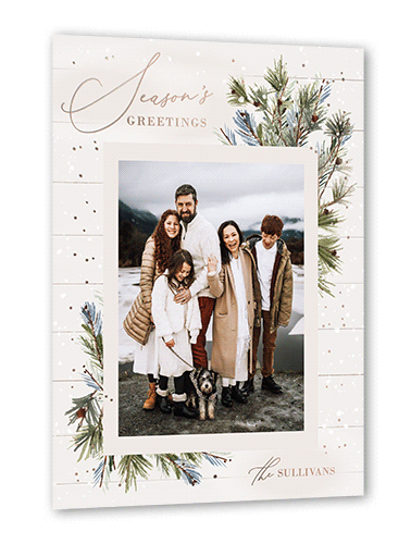 Foil Snow Frame Holiday Card, White, Rose Gold Foil, 5x7, Holiday, Matte, Personalized Foil Cardstock, Square