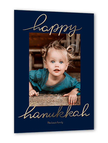 Foil Greetings Holiday Card, Blue, Gold Foil, 5x7, Hanukkah, Matte, Personalized Foil Cardstock, Square