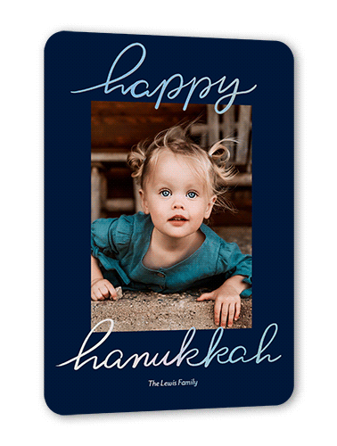 Foil Greetings Holiday Card, Blue, Iridescent Foil, 5x7, Hanukkah, Matte, Personalized Foil Cardstock, Rounded, Navy