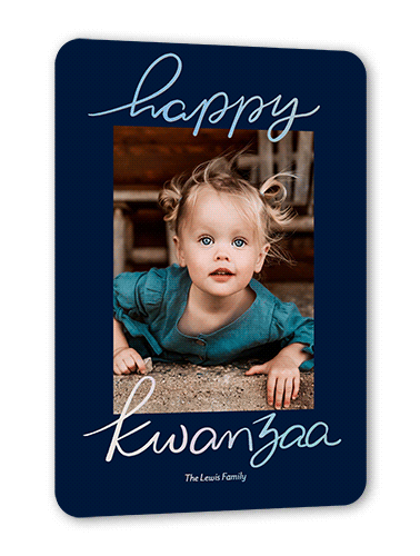 Foil Greetings Holiday Card, Iridescent Foil, Blue, 5x7, Kwanzaa, Matte, Personalized Foil Cardstock, Rounded, Navy