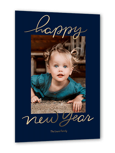 Foil Greetings Holiday Card, Gold Foil, Blue, 5x7, New Year, Matte, Personalized Foil Cardstock, Square, Navy