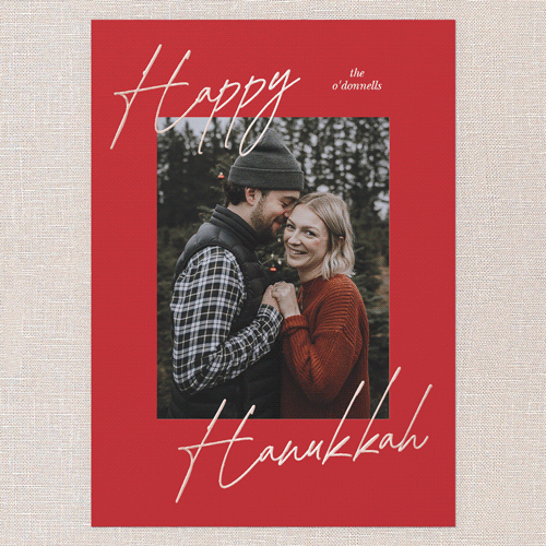 Diagonal Greeting Holiday Card, Rose Gold Foil, Blue, 5x7, Hanukkah, Matte, Personalized Foil Cardstock, Square, Sky