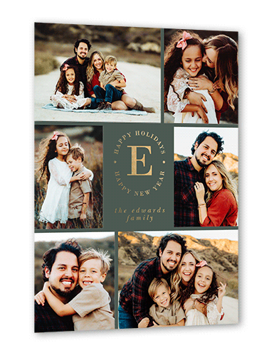 Centered Monogram Holiday Card, Gold Foil, Green, 5x7, Holiday, Matte, Personalized Foil Cardstock, Square