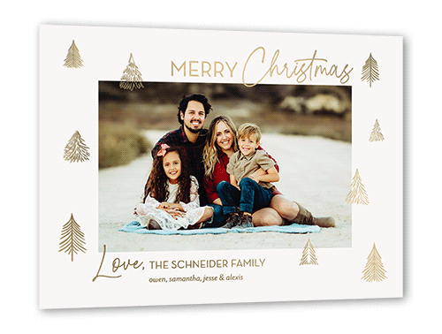 Scattered Trees Holiday Card, Grey, Gold Foil, 5x7, Christmas, Matte, Personalized Foil Cardstock, Square