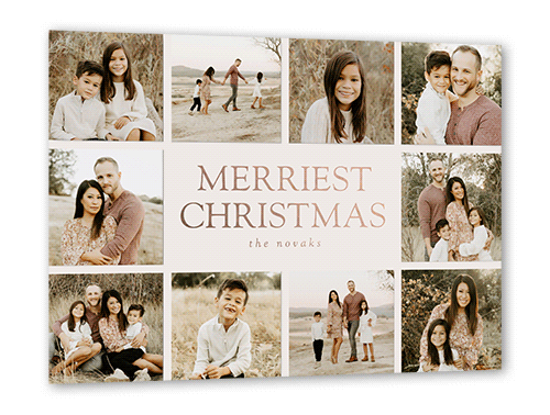 Editable Merriest Sentiment Holiday Card, Rose Gold Foil, Beige, 5x7, Christmas, Matte, Personalized Foil Cardstock, Square