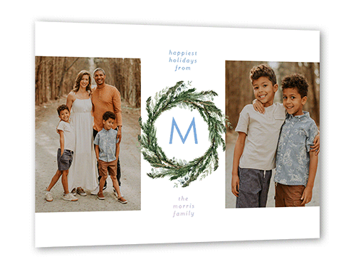 Centered Wreath Monogram Holiday Card, White, Iridescent Foil, 5x7, Holiday, Matte, Personalized Foil Cardstock, Square